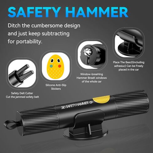 Safehammer - 2025 مطرقة آمنة لكسر الزجاج تحت الماء، مطرقة السيارة، قاطع حزام الأمان، أداة الهروب في حالات الطوارئ، مطرقة زجاجية آمنة للسيارات الجديدة (3 قطع) in Kuwait
