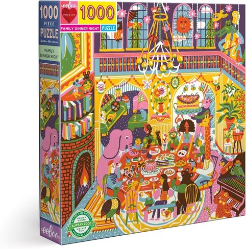 eeBoo: Piece and Love Family Dinner Night 1000 Piece Square Jigsaw Puzzle, Sturdy Puzzle Pieces, A Cooperative Activity with Friends and Family in Kuwait
