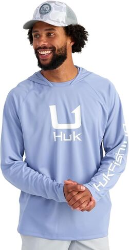 قميص بغطاء للرأس Icon Icon للرجال من HUK، قميص صيد مع حماية من الشمس للرجال، أخضر ضبابي، مقاس 3X-Large in Kuwait