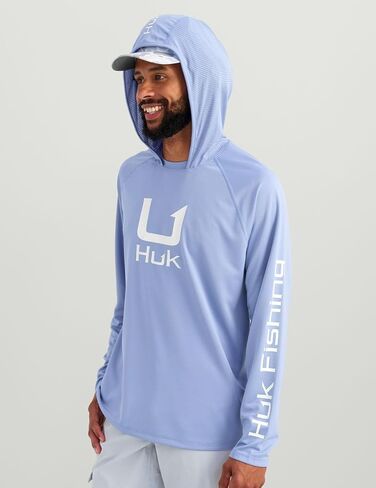 قميص بغطاء للرأس Icon Icon للرجال من HUK، قميص صيد مع حماية من الشمس للرجال، أخضر ضبابي، مقاس 3X-Large in Kuwait