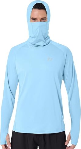 سترة بغطاء للرأس للرجال من Isnowood بعامل حماية من أشعة الشمس 50+، قمصان صيد للحماية من الأشعة فوق البنفسجية بأكمام طويلة، غطاء رأس سريع الجفاف للمشي لمسافات طويلة مع قناع in Kuwait