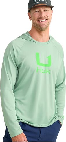 قميص بغطاء للرأس Icon Icon للرجال من HUK، قميص صيد مع حماية من الشمس للرجال، أخضر ضبابي، مقاس 3X-Large in Kuwait