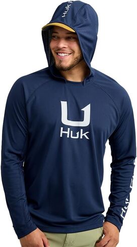 قميص بغطاء للرأس Icon Icon للرجال من HUK، قميص صيد مع حماية من الشمس للرجال، أخضر ضبابي، مقاس 3X-Large in Kuwait