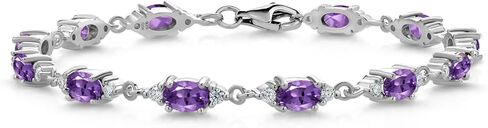 Gem Stone King 925 Sterling Silver Purple Amethyst and White Moissanite Tennis Bracelet For Women (6.31 Cttw, Gemstone Birthstone, Oval 6X4MM, 6.5, 7, 7.5 Inch) in Saudi Arabia