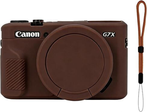 جراب G7X Mark II، جراب كاميرا من السيليكون الناعم لهاتف G7X Mark II، غطاء حماية للعدسة قابل للإزالة مع حزام معصم (بني) in Kuwait