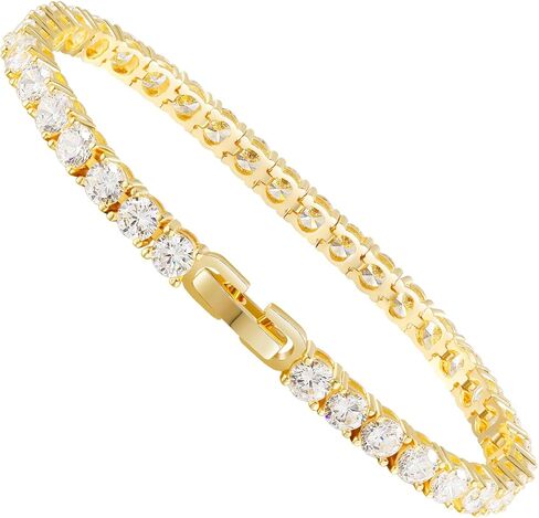 سوار تنس كوسي للنساء | 4 مللي متر/5 مللي متر مكعب زركونيا | سوار كلاسيكي مطلي بالذهب/الذهب الأبيض عيار 18 قيراط | الحجم 6/6.5/7 بوصة in Kuwait