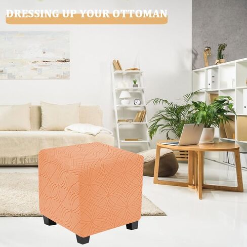 غطاء عثماني ناعم قابل للتمدد مربع أغطية مسند قدم مربعة مع قاع مرن (برتقالي، كبير) in Kuwait