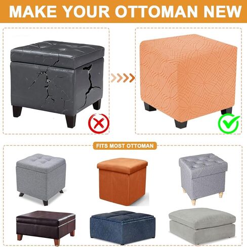 غطاء عثماني ناعم قابل للتمدد مربع أغطية مسند قدم مربعة مع قاع مرن (برتقالي، كبير) in Kuwait