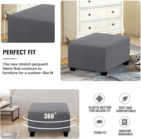 Ottoman Cover Square 36x36 30x30 24x24 40x40 Custom Ottoman Slipcover 40×40 35×35 24×24 Stretch Stool Protector Hassock Covers for Footstool Footrest Pouf Sofa Decorative(17,78cm/31in) in Saudi Arabia