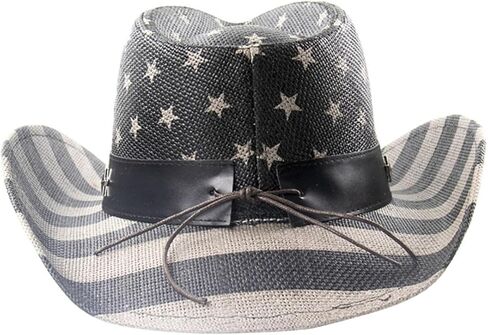 Toyvian American Flag Cowboy Hat Patriotic Straw Western Cowgirl Hat with Black Stripe for Men and Women 4th of July Celebration in Saudi Arabia