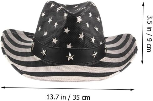 Toyvian American Flag Cowboy Hat Patriotic Straw Western Cowgirl Hat with Black Stripe for Men and Women 4th of July Celebration in Saudi Arabia