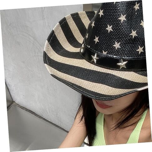 Toyvian American Flag Cowboy Hat Patriotic Straw Western Cowgirl Hat with Black Stripe for Men and Women 4th of July Celebration in Saudi Arabia