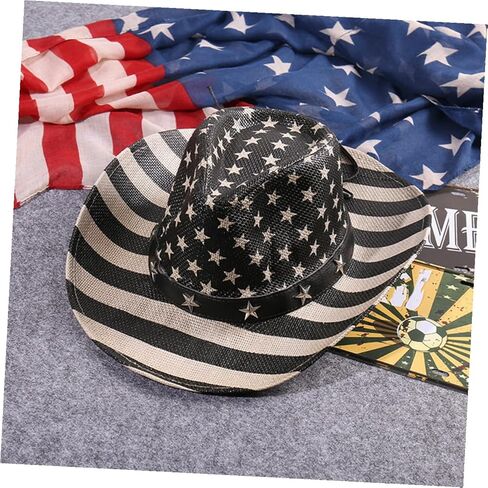 Toyvian American Flag Cowboy Hat Patriotic Straw Western Cowgirl Hat with Black Stripe for Men and Women 4th of July Celebration in Saudi Arabia