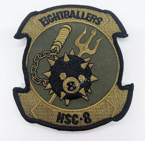 HSC-8 Eightballers Squadron Patch – Tactical Olive Drab (OD) Green – 4.25" Embroidered Hook and Loop Morale Patch – Navy Helicopter Sea Combat Squadron 8 Flight Suit Insignia in Saudi Arabia
