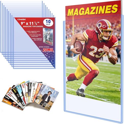 أدوات تحميل علوية للمجلات مقاس 9 × 11-1/4 - واقيات مجلات ومجلات صلبة شديدة التحمل سعة 20 مل، سعة سماكة 5 مم، وأكمام شفافة من البولي فينيل كلوريد لعرض المجلات والوثائق والمقتنيات الأرشيفية (10 عبوات) in Kuwait