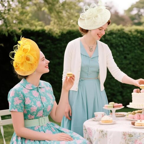 قبعة DRESHOW Fascinators قبعة من الريش الشبكي على شكل زهرة مع عصابة رأس ومشبك مقاس 7.9 سم أغطية رأس لحفلات الشاي للنساء in Saudi Arabia