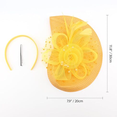 قبعة DRESHOW Fascinators قبعة من الريش الشبكي على شكل زهرة مع عصابة رأس ومشبك مقاس 7.9 سم أغطية رأس لحفلات الشاي للنساء in Saudi Arabia