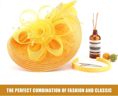 قبعة DRESHOW Fascinators قبعة من الريش الشبكي على شكل زهرة مع عصابة رأس ومشبك مقاس 7.9 سم أغطية رأس لحفلات الشاي للنساء in Saudi Arabia