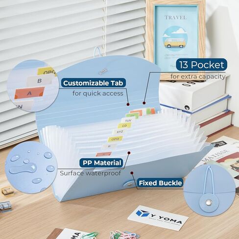 Y YOMA 4 عبوات منظم قسيمة مع 13 جيبًا | حامل إيصالات الأكورديون البلاستيكي المناسب للسفر مقاس 10 × 5.5 بوصة، مجلد موسع لبطاقات الأعمال الصغيرة وبطاقات العمل الضريبية، تصميم باستيل in Kuwait