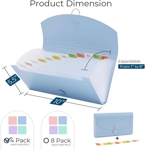Y YOMA 4 عبوات منظم قسيمة مع 13 جيبًا | حامل إيصالات الأكورديون البلاستيكي المناسب للسفر مقاس 10 × 5.5 بوصة، مجلد موسع لبطاقات الأعمال الصغيرة وبطاقات العمل الضريبية، تصميم باستيل in Kuwait