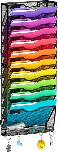 منظم ملفات جداري معلق ذو سعة كبيرة مكون من 13 طبقة مع 5 خطافات، حامل ملفات مثبت على الحائط رأسيًا، رف مجلة منظم للبريد للمكتب والمنزل والمدرسة in Kuwait