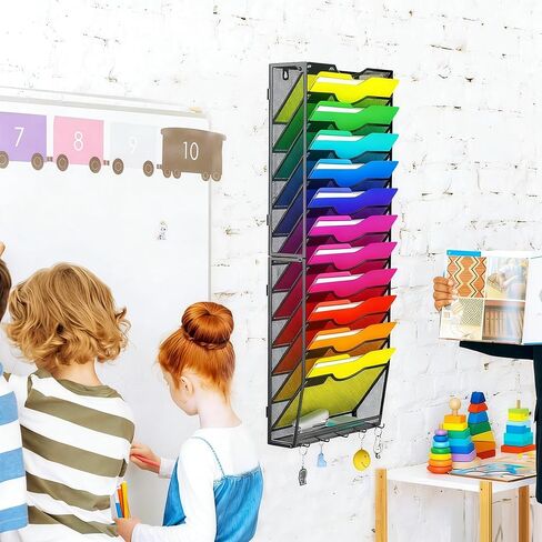 منظم ملفات جداري معلق ذو سعة كبيرة مكون من 13 طبقة مع 5 خطافات، حامل ملفات مثبت على الحائط رأسيًا، رف مجلة منظم للبريد للمكتب والمنزل والمدرسة in Kuwait