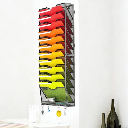 منظم ملفات جداري معلق ذو سعة كبيرة مكون من 13 طبقة مع 5 خطافات، حامل ملفات مثبت على الحائط رأسيًا، رف مجلة منظم للبريد للمكتب والمنزل والمدرسة in Kuwait