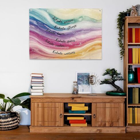 20" x 30" Inhale Exhale Canvas Banner - Inspirational Mental Health Hanging Banner Flag Decor - Meditation Home Office Wall Art Print For Kids & Adults - A05 in Saudi Arabia