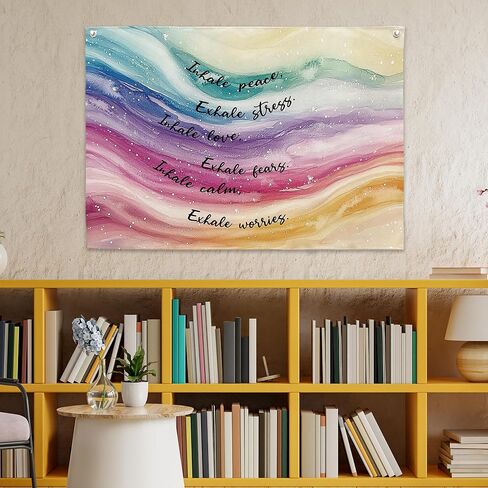 20" x 30" Inhale Exhale Canvas Banner - Inspirational Mental Health Hanging Banner Flag Decor - Meditation Home Office Wall Art Print For Kids & Adults - A05 in Saudi Arabia