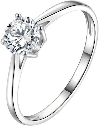 خاتم خطوبة من الماس 0.42-0.7 قيراط للنساء، من الفضة الإسترليني المطلية بالذهب عيار 14 قيراط، خاتم وعد سوليتير دائري الشكل، مقاس 5-9، خاتم زفاف كلاسيكي بأربعة شقوق in Kuwait