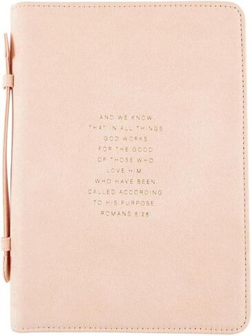 Creative Brands Faithworks - Suede Bible Cover with Carry Handle and Zipper Closure Simply Faith Collection, 7 x 10-Inch, Peach - Romans 8:28 in Kuwait