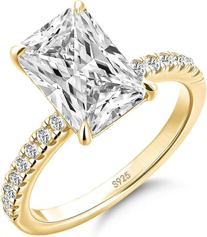 1.5/3.0 Carat Radiant Cut Engagement Ring for Women,Simulated Diamond Promise Wedding Ring in 14K Yellow Gold Plated 925 Sterling Silver in Kuwait
