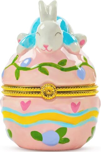 صندوق حلية على شكل بيضة أرنب عيد الفصح - حامل شموع ضوء الشاي مطلي يدويًا، منظم مجوهرات وتذكارات بمفصلات، ديكور منزلي على شكل أرنب، فكرة هدية لجميع الأعمار in Kuwait