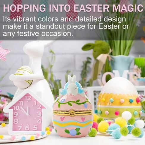 صندوق حلية على شكل بيضة أرنب عيد الفصح - حامل شموع ضوء الشاي مطلي يدويًا، منظم مجوهرات وتذكارات بمفصلات، ديكور منزلي على شكل أرنب، فكرة هدية لجميع الأعمار in Kuwait