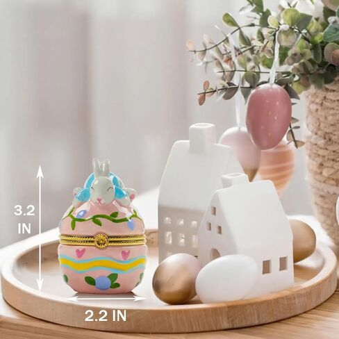 صندوق حلية على شكل بيضة أرنب عيد الفصح - حامل شموع ضوء الشاي مطلي يدويًا، منظم مجوهرات وتذكارات بمفصلات، ديكور منزلي على شكل أرنب، فكرة هدية لجميع الأعمار in Kuwait