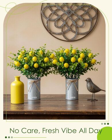 SIPRDE 6 Pack Artificial Lemon Branches Match 2 Pack Retro Vases, Vivid Yellow Faux Lemons, Table Centerpiece for Kitchen Home, Christmas Tree Decoration, Perfect for Party Decor in Kuwait