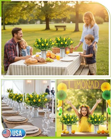 SIPRDE 6 Pack Artificial Lemon Branches Match 2 Pack Retro Vases, Vivid Yellow Faux Lemons, Table Centerpiece for Kitchen Home, Christmas Tree Decoration, Perfect for Party Decor in Kuwait