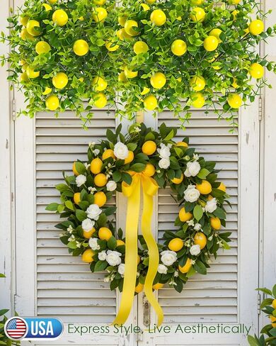 SIPRDE 6 Pack Artificial Lemon Branches Match 2 Pack Retro Vases, Vivid Yellow Faux Lemons, Table Centerpiece for Kitchen Home, Christmas Tree Decoration, Perfect for Party Decor in Kuwait