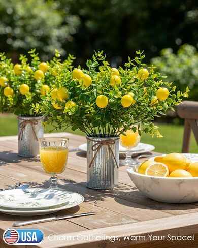 SIPRDE 6 Pack Artificial Lemon Branches Match 2 Pack Retro Vases, Vivid Yellow Faux Lemons, Table Centerpiece for Kitchen Home, Christmas Tree Decoration, Perfect for Party Decor in Kuwait