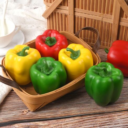 Artificial Bell Peppers 6PCS, Fake Chili Colorful Simulation Lifelike Vegetable Fruit Fake Veggie for Farmhouse Tabletop Home Kitchen Indoor Party Decoration in Saudi Arabia