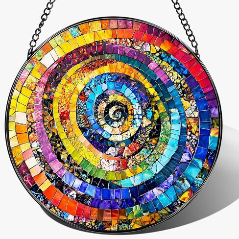 نافذة من الزجاج الملون معلقة، Pauyadu 8 بوصة قوس قزح دوامة الزجاج الملون Suncatcher، ديكور المنزل للنوافذ، هدايا عشاق الفن، عيد الميلاد، أفكار هدايا عيد الميلاد، هدايا لأفضل صديق، عشاق in Kuwait