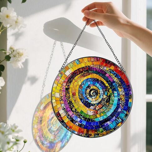 نافذة من الزجاج الملون معلقة، Pauyadu 8 بوصة قوس قزح دوامة الزجاج الملون Suncatcher، ديكور المنزل للنوافذ، هدايا عشاق الفن، عيد الميلاد، أفكار هدايا عيد الميلاد، هدايا لأفضل صديق، عشاق in Kuwait