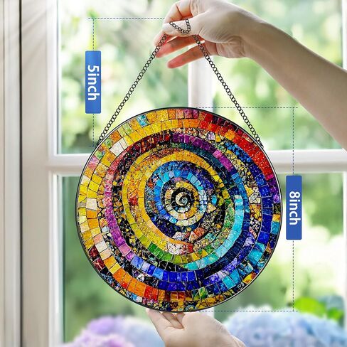 نافذة من الزجاج الملون معلقة، Pauyadu 8 بوصة قوس قزح دوامة الزجاج الملون Suncatcher، ديكور المنزل للنوافذ، هدايا عشاق الفن، عيد الميلاد، أفكار هدايا عيد الميلاد، هدايا لأفضل صديق، عشاق in Kuwait