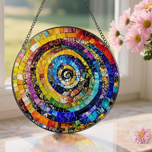 نافذة من الزجاج الملون معلقة، Pauyadu 8 بوصة قوس قزح دوامة الزجاج الملون Suncatcher، ديكور المنزل للنوافذ، هدايا عشاق الفن، عيد الميلاد، أفكار هدايا عيد الميلاد، هدايا لأفضل صديق، عشاق in Kuwait