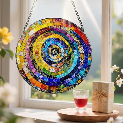 نافذة من الزجاج الملون معلقة، Pauyadu 8 بوصة قوس قزح دوامة الزجاج الملون Suncatcher، ديكور المنزل للنوافذ، هدايا عشاق الفن، عيد الميلاد، أفكار هدايا عيد الميلاد، هدايا لأفضل صديق، عشاق in Kuwait