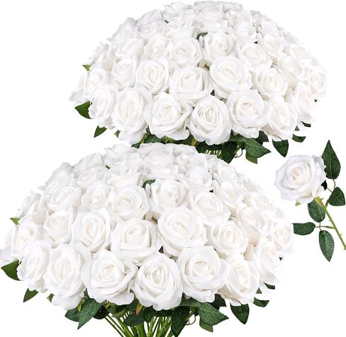 AmyHomie 48 قطعة من الورود الشمبانيا المخملية والزهور الاصطناعية الواقعية مع سيقان قابلة للانحناء لباقات الزفاف وحفلات استقبال المولود الجديد وديكور المنزل وهدايا الزهور المزيفة لعيد الحب وعيد الأم ويوم المرأة in Kuwait