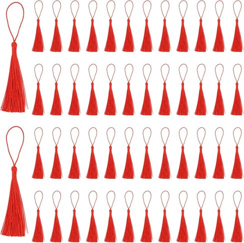 50PCS Silky Bookmark Tassels, Red Flossy Bookmark Tassels, Mini Tassel with Cord Loop for Jewelry Making Sewing DIY Craft Souvenirs Bookmarks Keychain Graduation Caps in Saudi Arabia