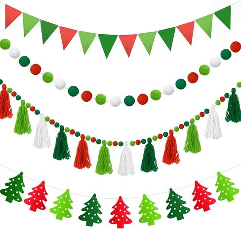 4 Pcs Rainbow Tassel Garland 9.8 Feet Pom Pom Balls Garland Colorful Felt Fabric Banner Set, Boho Pastel Tassel Wall Door Hanging Decor for Classroom Birthday Party Kids Bedroom Baby Shower School in Saudi Arabia