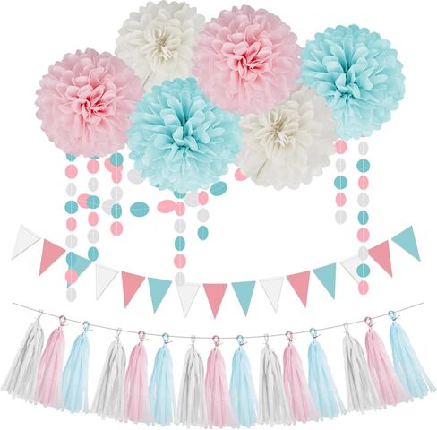 Red White Green Christmas Decorations - 23pcs Tissue Paper Flowers Pom Poms Tassel Garland Banner 3D Christmas Tree Paper Streamers Birthday Party Decorations For Home Indoor Outdoor Hanging Decor in Saudi Arabia