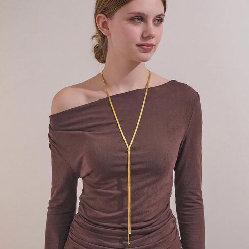 Gold Long Necklace for Women Trendy Gold Y-Shaped Snake Chain Necklace Dainty Lariat Necklace Hypoallergenic Jewelry in Kuwait